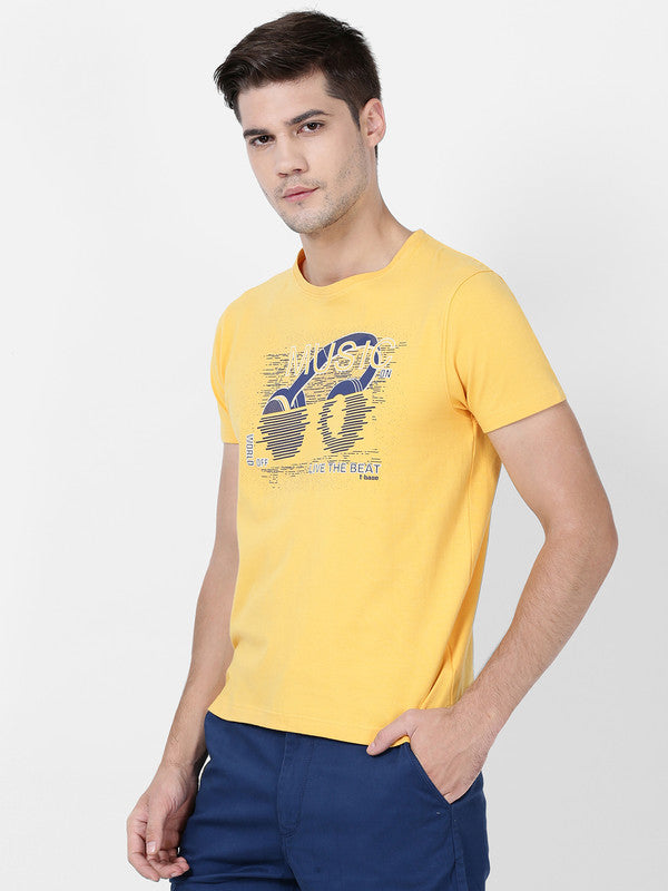t-base Yarrow Yellow Cotton Stretch Crewneck Printed T-Shirt