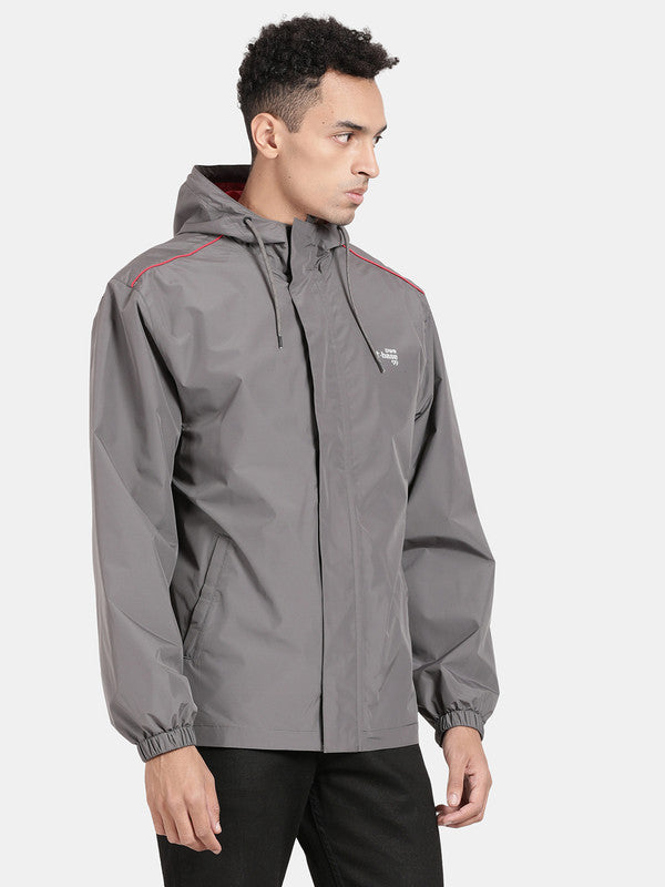 t-base Steel Grey Nylon Ribstop Solid Full Sleeve Waterproof Rainwear Jacket