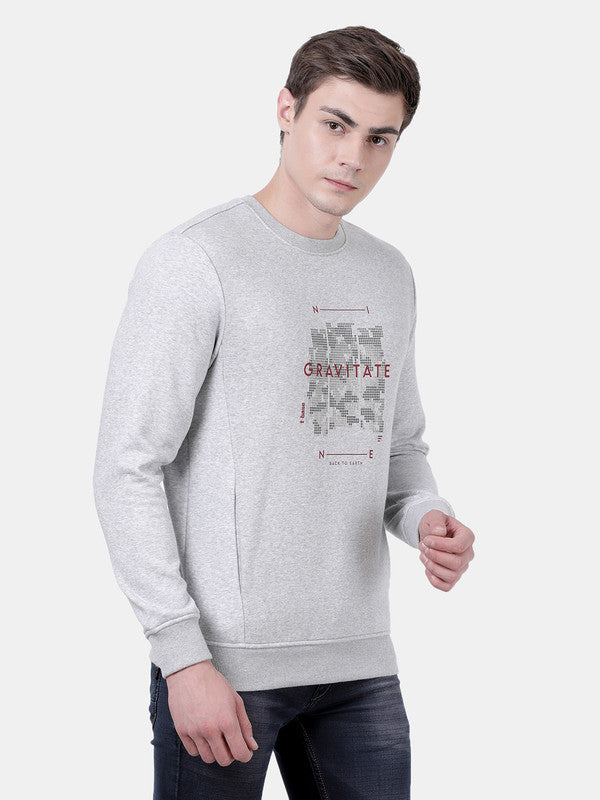 t-base Grey Melange Cotton Polyester Fleece Melange Sweatshirt