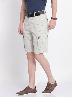 t-base Men Cement Cotton Printed Cargo Shorts With Belt