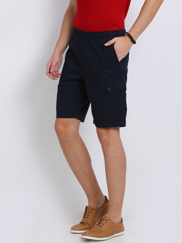 t-base Navy Cotton Solid Basic Shorts
