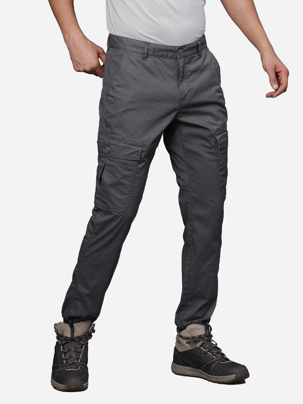 Iron Grey Cotton Stretch Solid Cargo Joggers