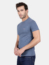 Estate Blue Cotton Stretch Half Sleeve Striper T-Shirt