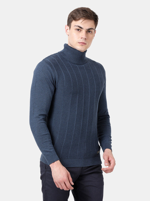 t-base Denim Melange Full Sleeve Turtle Neck Stylised Sweater