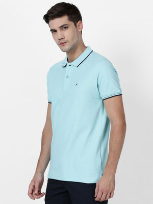 t-base men's Blue Polo Neck Solid T-Shirt