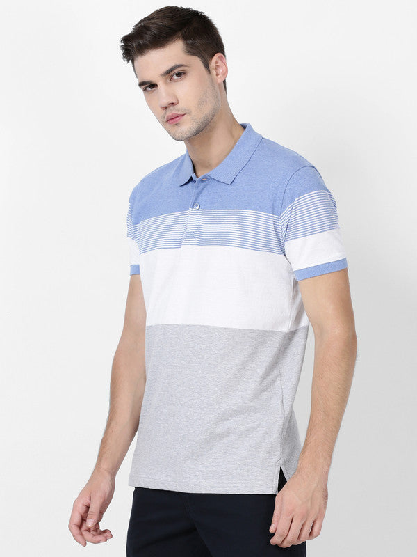 t-base Dutch Blue Melange Cotton Polyester Polo Striper T-Shirt
