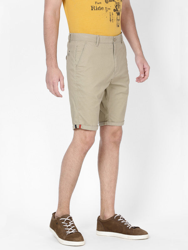 t-base Men Light Khaki Cotton Stretch Solid Chino Shorts