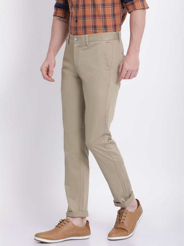 t-base Light Khaki Cotton Dobby Stretch Solid Chino Trouser