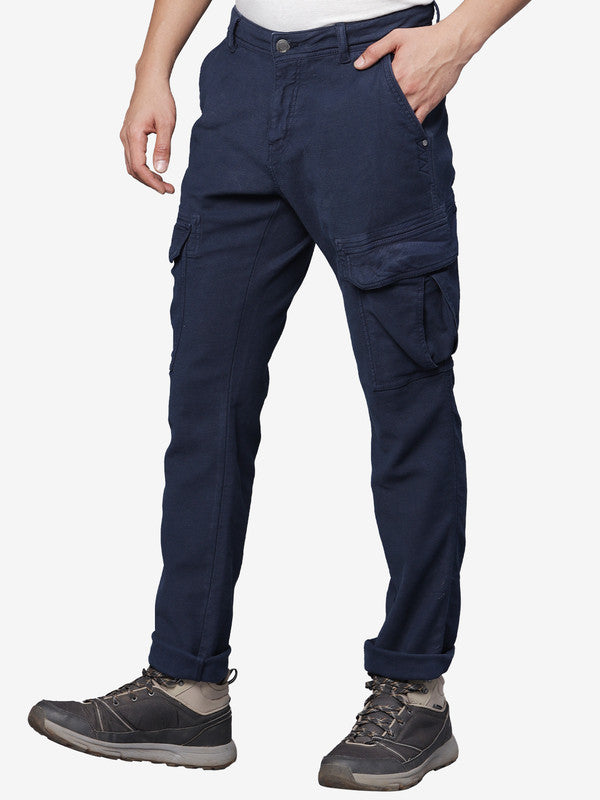 Airforce Blue Cotton Solid Knitted Cargo Pant