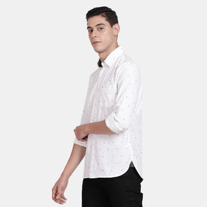 t-base White Full Sleeve Cotton Printed Casual Shirt