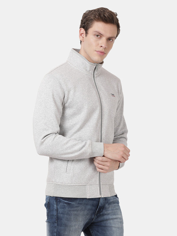 t-base Grey Melange Cotton Polyester Fleece Solid Sweatshirt
