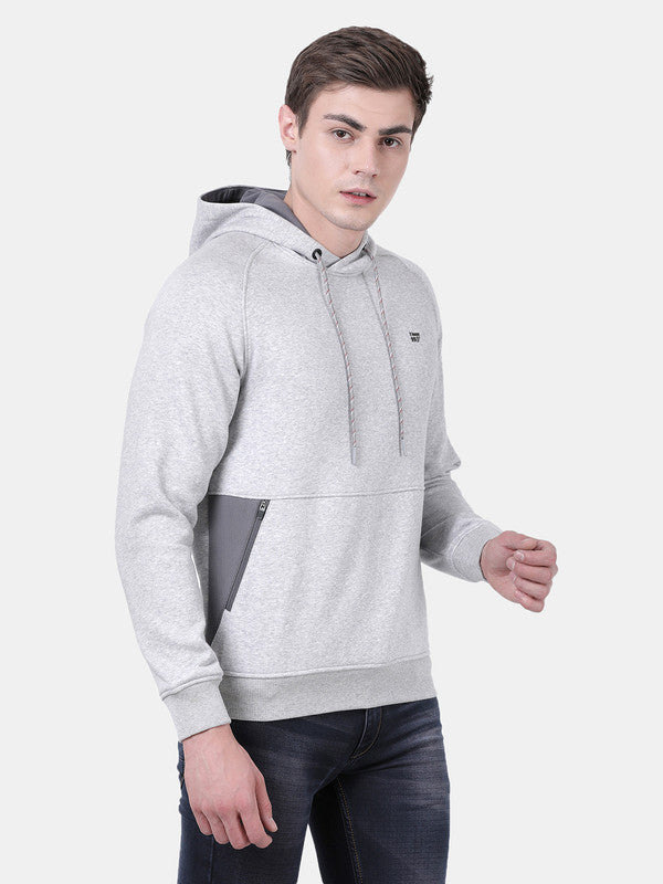 t-base Grey Melange Cotton Polyester Fleece Solid Sweatshirt