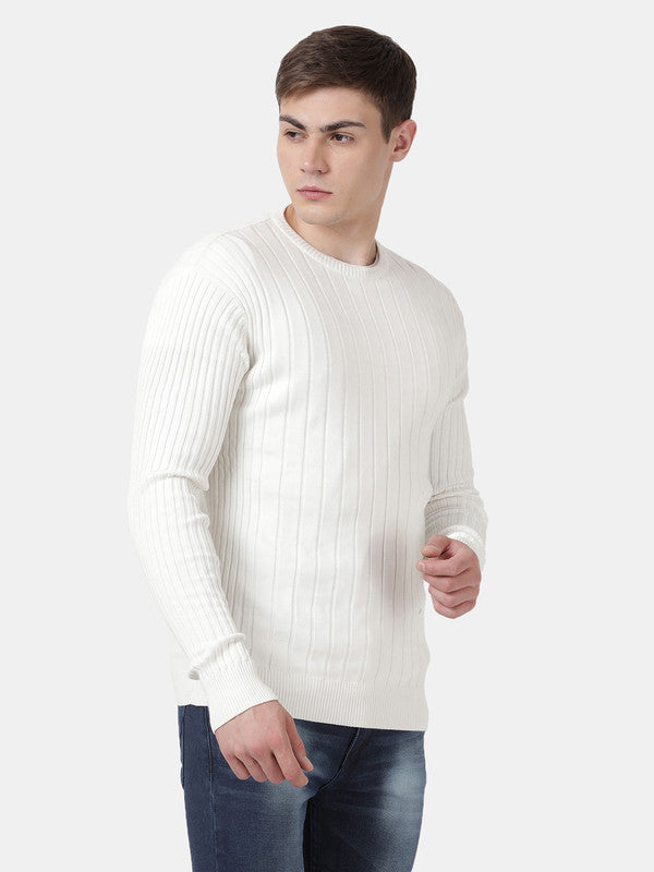 t-base Broken White Full Sleeve Crewneck Solid Sweater