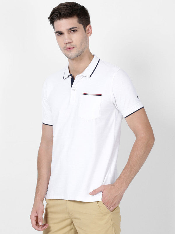 t-base Broken White Cotton Stretch Polo Structured T-Shirt