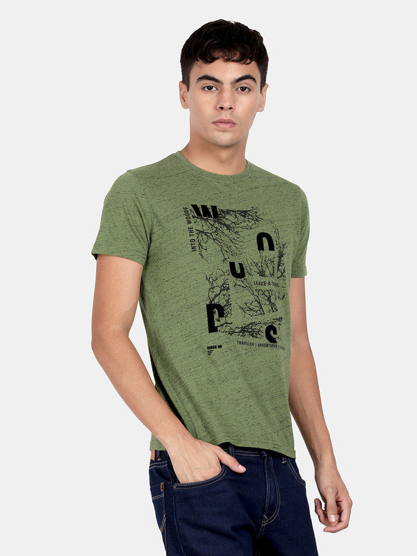 t-base Green Cotton Crewneck Solid T-Shirt