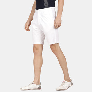 t-base Men White Cotton Solid Chino Shorts