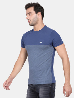 Estate Blue Cotton Stretch Half Sleeve Striper T-Shirt