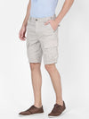 t-base Men Light Grey Cotton RFD Strech Solid Cargo Shorts
