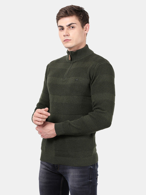 t-base Deep Forest Melange Full Sleeve Half Zip Stylised Sweater