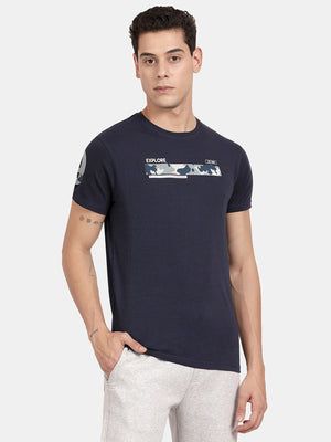Blue Round Neck Solid T-Shirt