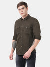 t-base Men Olive Cotton/Lycra Solid Casual Shirt