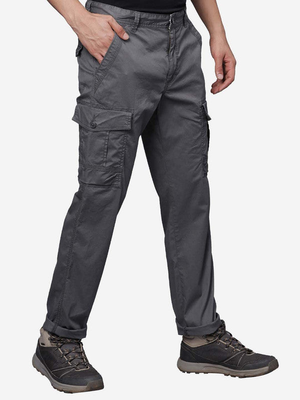 Iron Grey Cotton Lycra Solid Cargo Pants