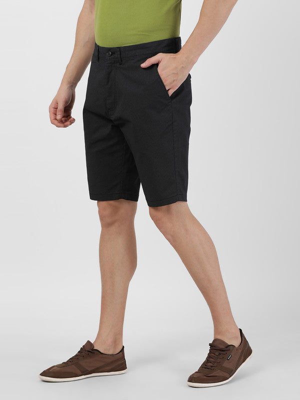 t-base Men Black Cotton Lycra Printed Chino Shorts