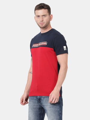t-base Haute Red Cotton Lycra Crewneck Solid T-Shirt