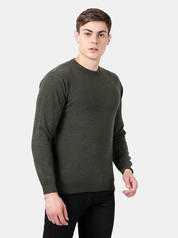 t-base Forest Green Melange Full Sleeve Crewneck Solid Sweater
