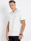 t-base men's White Polo Neck Solid T-Shirt
