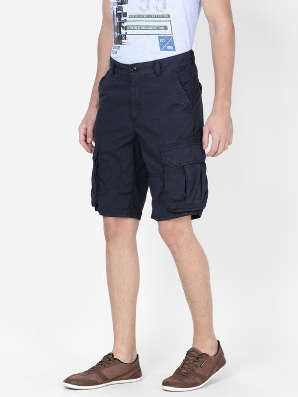 t-base Men Dark Navy Cotton RFD Solid Cargo Shorts