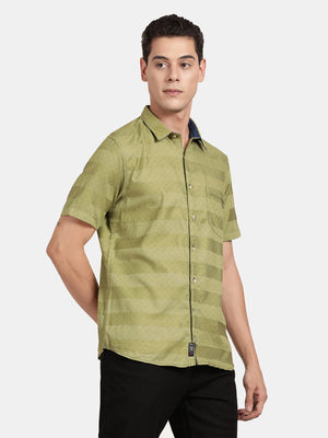  t-base Green Stripes Cotton Casual Shirt