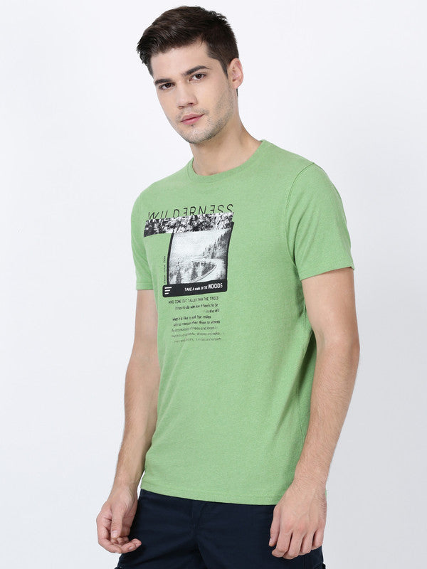 t-base Cactus Melange Cotton Melange Crewneck Printed T-Shirt