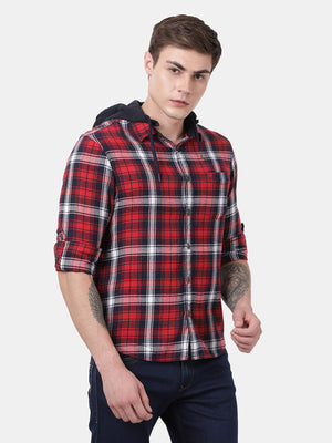 t-base Men Bright Red Cotton Solid Casual Shirt