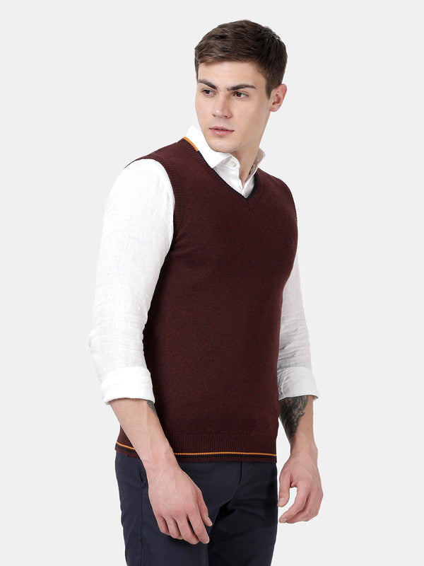 t-base Vineyard Melange Sleeve Less V-Neck Solid Sweater