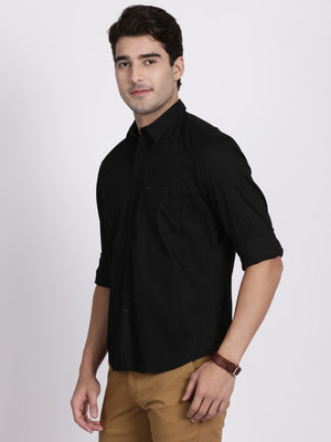 t-base Black Dobby Cotton Polyster Stretch Casual Shirt
