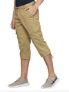 Khaki Cotton Solid Capri 3/4Th Cargo Pants