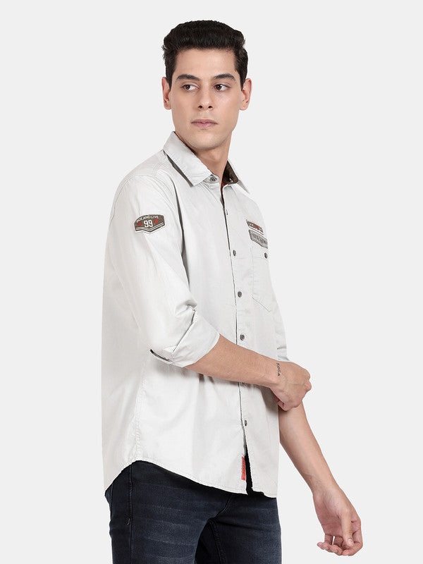 t-base Light Grey Full Sleeve Cotton Solid Casual Shirt