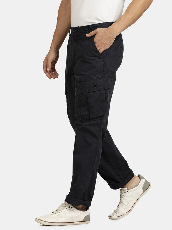 Navy Cotton Solid Cargo Pant