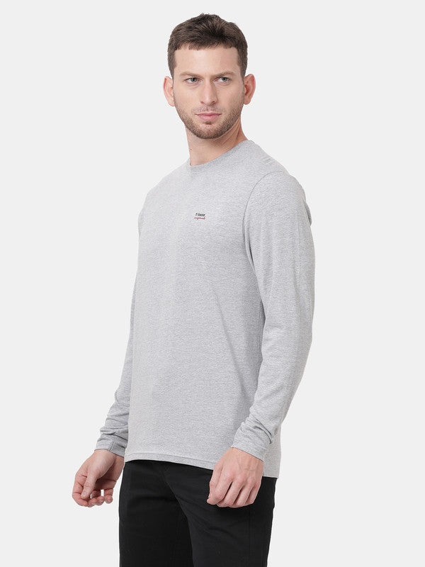 Grey Melange Solid Cotton Crew Neck t-shirt
