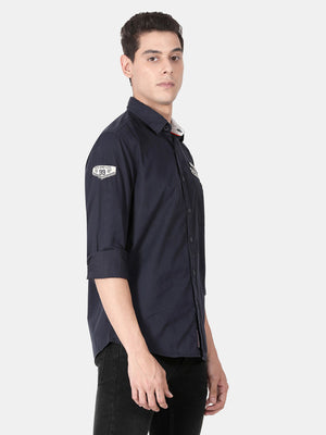 t-base Dark Navy Full Sleeve Cotton Solid Casual Shirt