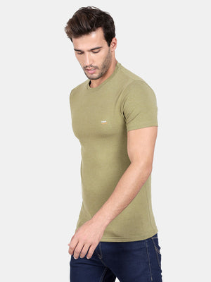 Mayfly Green Cotton Stretch Half Sleeve Striper T-Shirt