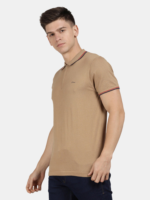 t-base Khaki Cotton Nylon Polo Solid T-Shirt