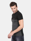 Jet Black Cotton Stretch Half Sleeve Striper T-Shirt