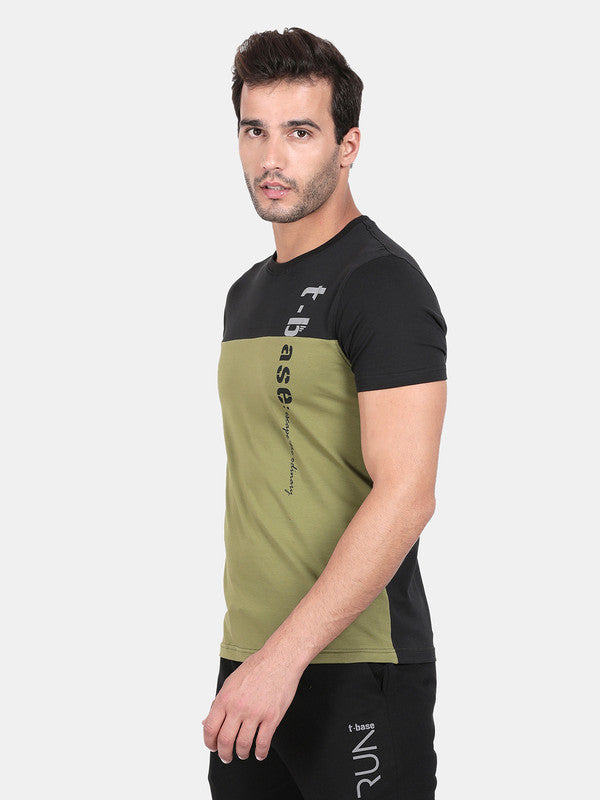 t-base Mayfly Green Cotton Stretch Crewneck Solid T-Shirt