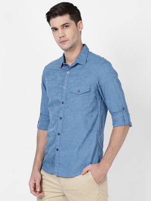 t-base Cendre Blue Solid Cotton Casual Shirt
