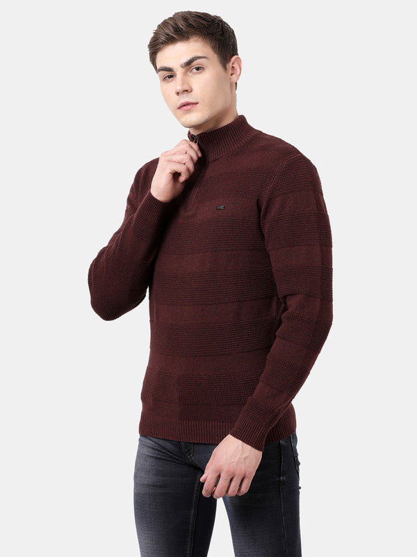 t-base Vineyard Melange Full Sleeve Half Zip Stylised Sweater