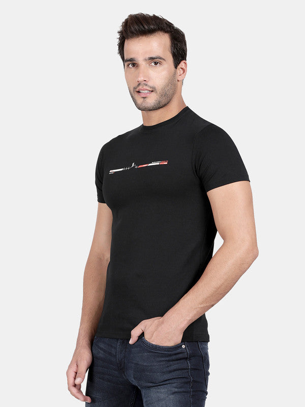 Jet Black Cotton Stretch Half Sleeve Solid T-Shirt