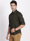 t-base Dark Olive Dobby Cotton Polyster Stretch Casual Shirt