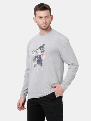 t-base Grey Melange Feeder Striper Lycra Jersey Crewneck Melange T-Shirt